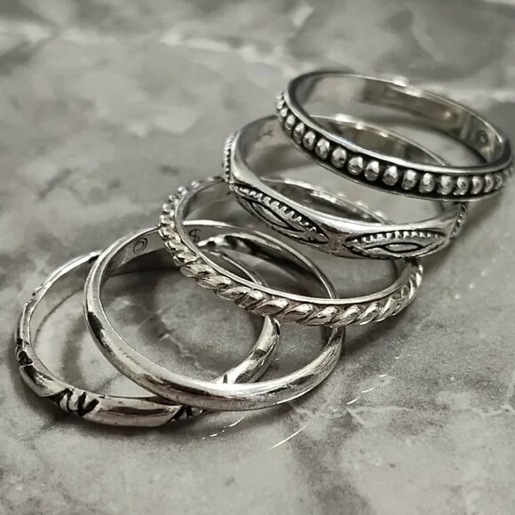 Silpada 5 Stackable Textured Ring set .925 Sterling Silver Size 7 - Picture 3 of 5